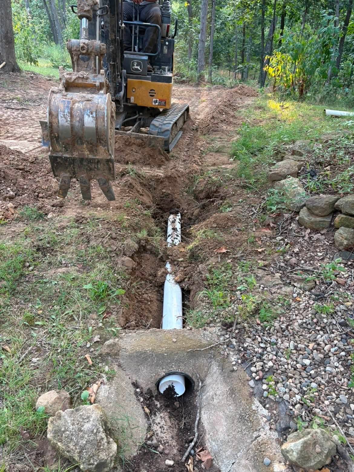 Sewer line excavation and PVC install for a Vernon County plumbing project Sewer line excavation and PVC install for a Vernon County plumbing project
